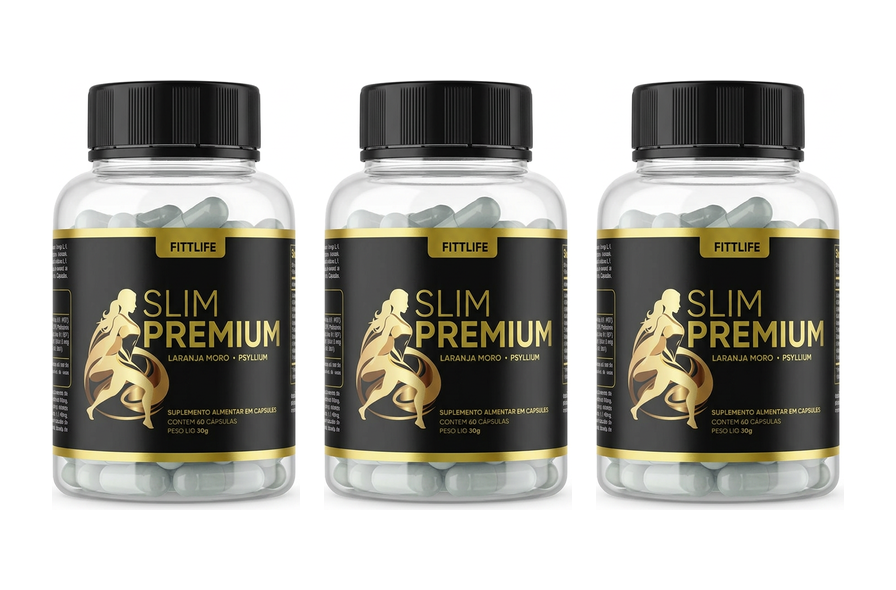 Três potes de SLIM PREMIUM com o novo rótulo