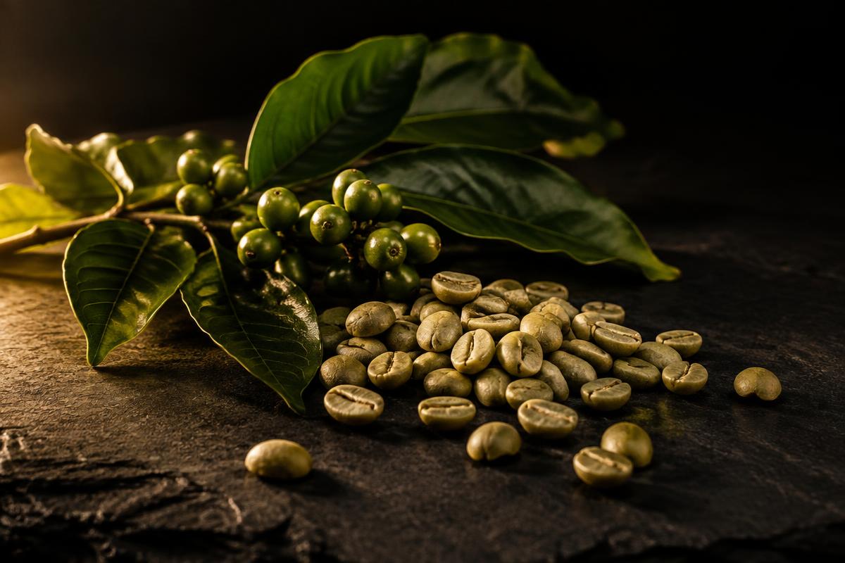 Grãos e frutos de café verde