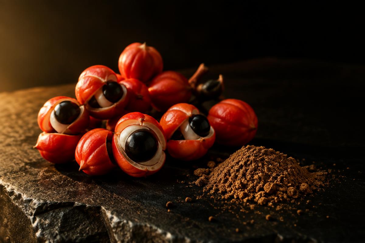 Frutos e pó de guaraná