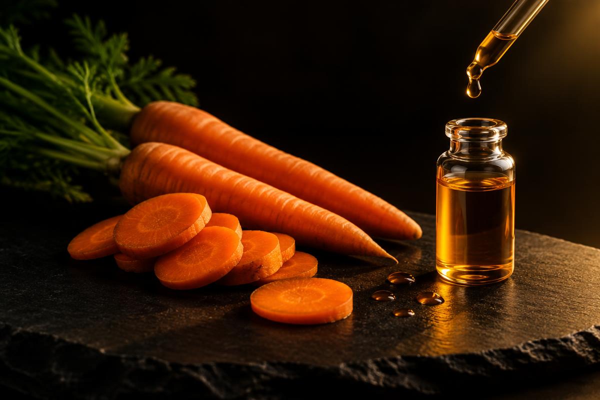 Cenouras e retinol em composição editorial