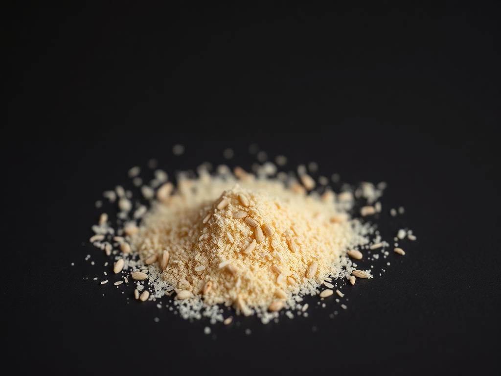 Fibra de psyllium em pó sobre superfície preta fosca