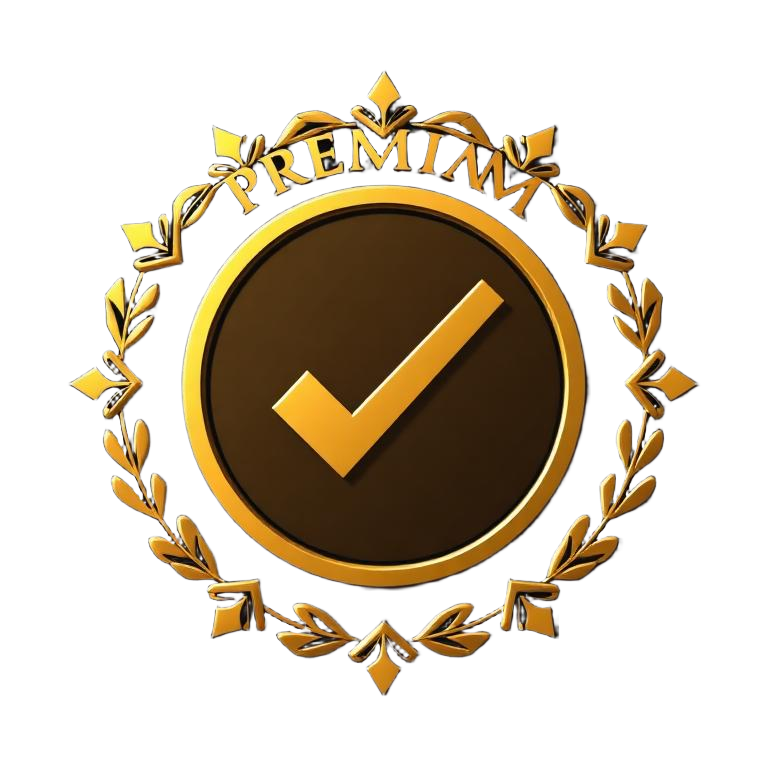 Selo de garantia dourado com um check no centro